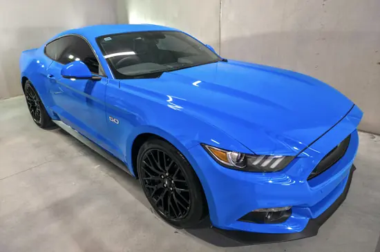 Blue Mustang after a full exterior detail